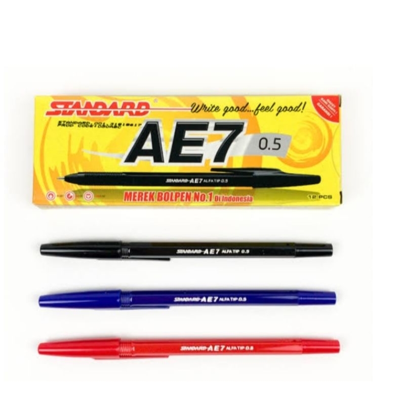 

PULPEN STANDARD AE7 0.5||HITAM|BIRU|MERAH|| ISI 12PCS