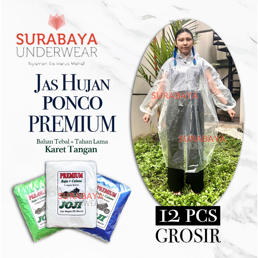 [ 12 PCS } JAS HUJAN PONCO PREMIUM BENING  BAHAN ASLI BIJI PLASTIK TEBAL BERKARET