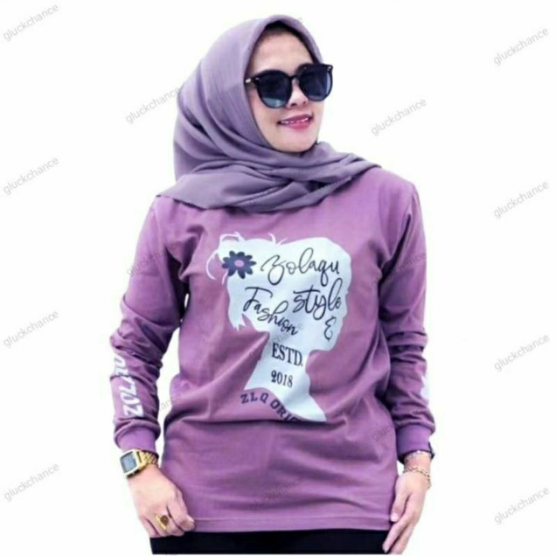 BAJU ATASAN KAOS DISTRO ZOLAQU POLOS TSHIRT UNGU WOMAN PURPLE TEBAL ZLQ WANITA LENGAN PANJANG KOMBIN