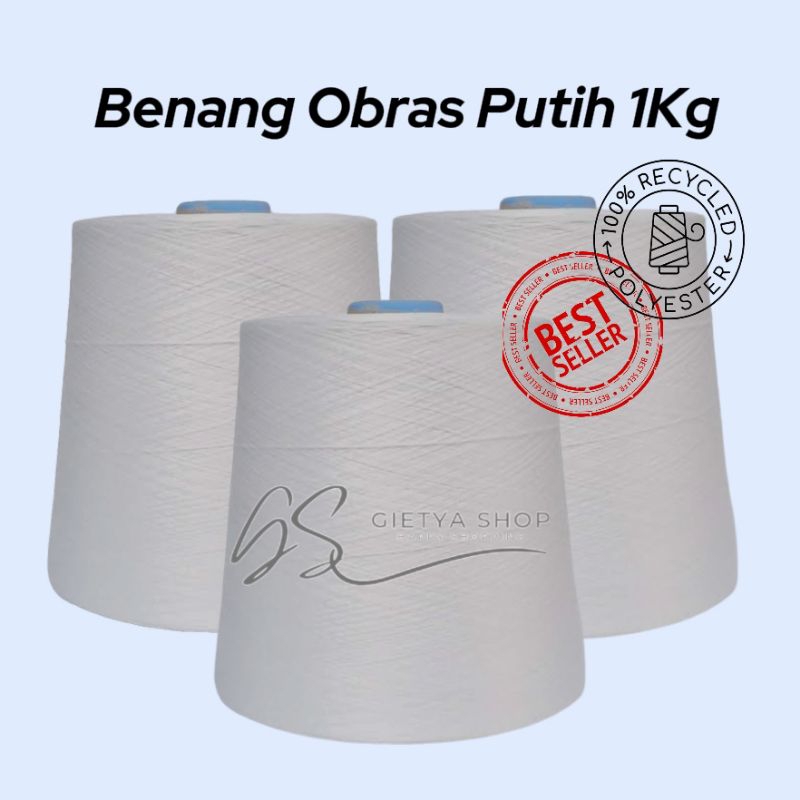 Benang Obras Putih 1Kg | Benang Obras Polyester | Benang Obras