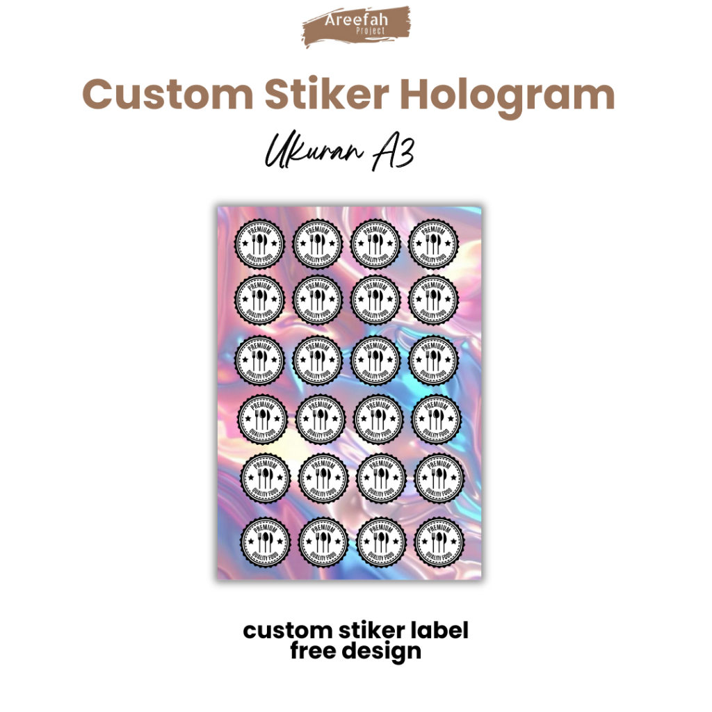 

AREEFAH Custom Stiker Hologram A3 Pelangi | Sticker Label Bulat Logo Nama Barcode