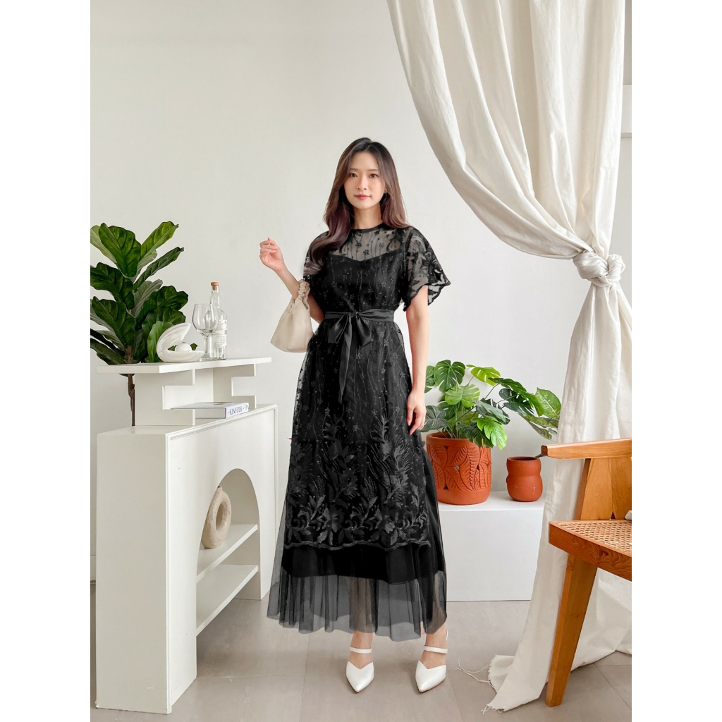 Dress gaun wanita casual 2in 1 model kekinian pesta kondangan terbaru casual polos fransisca