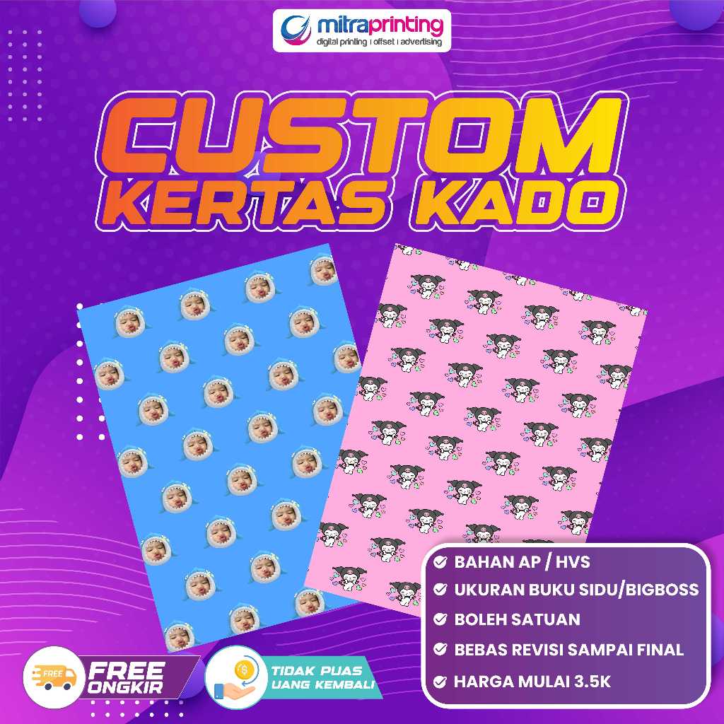 

Kertas Bungkus Kado Custom Wajah dan Nama Ukuran A3+ Glossy