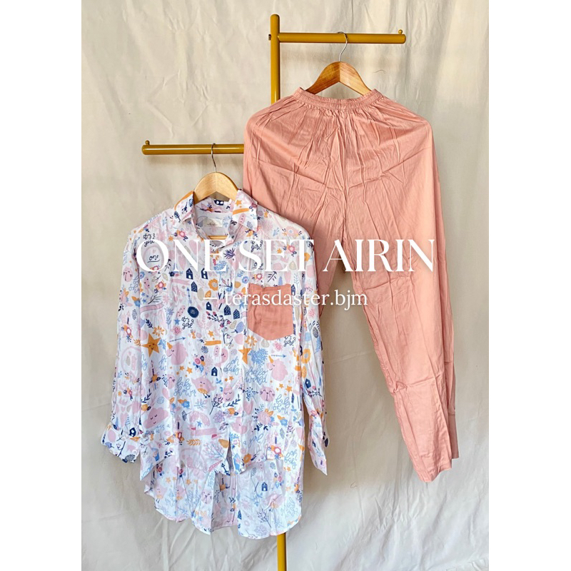 TERAS DASTER | One Set Airin - One Set Rayon - One set Panjang - Setelan Baju Tidur Wanita Lengan Pa