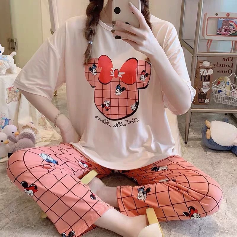 UIY CODBaju Tidur Wanita Piyama Cewek Set Kemeja Lengan Pendek Celana Panjang Style Korea Dewasa