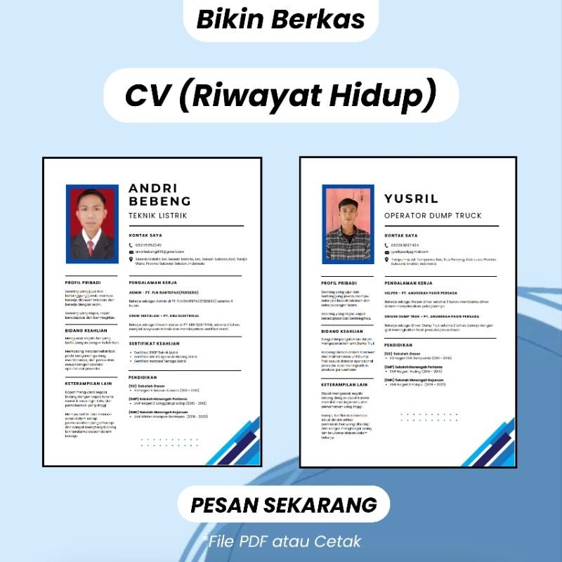 

Jasa Pembuatan CV (Riwayat Hidup) | Design Keren & Profesional | Dijamin Dilirik HRD | 100% Lolos Interview