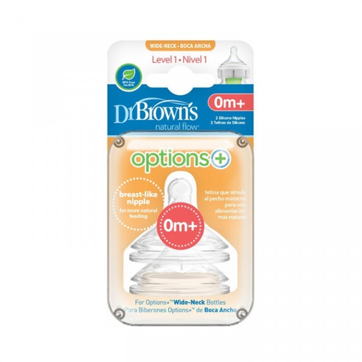 Dr. Brown's Wide-Neck Nipple 0m+ (2 Pcs) / Dot Botol Susu Wideneck Dr. Browns