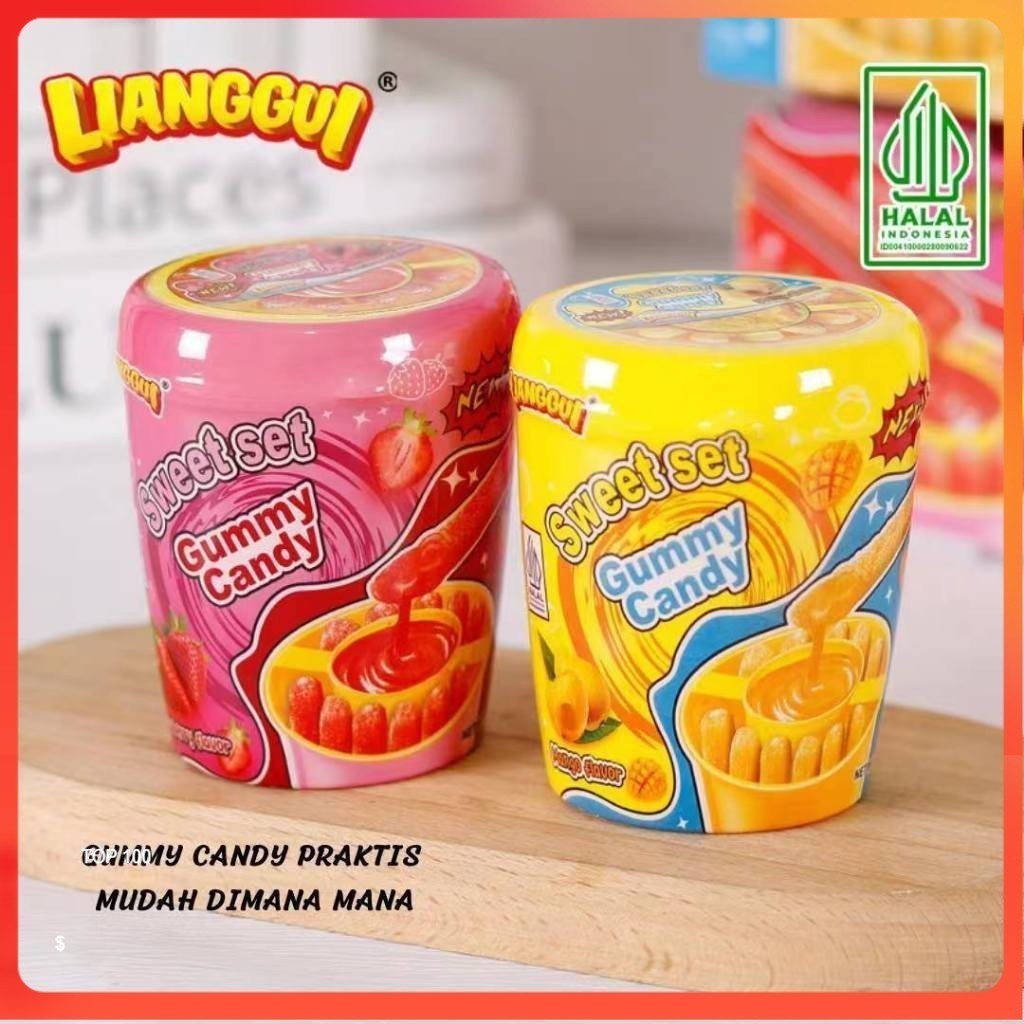 

HALAL] Permen Lianggui Sticky Set Gummy dengan Saus Selai Rasa Buah