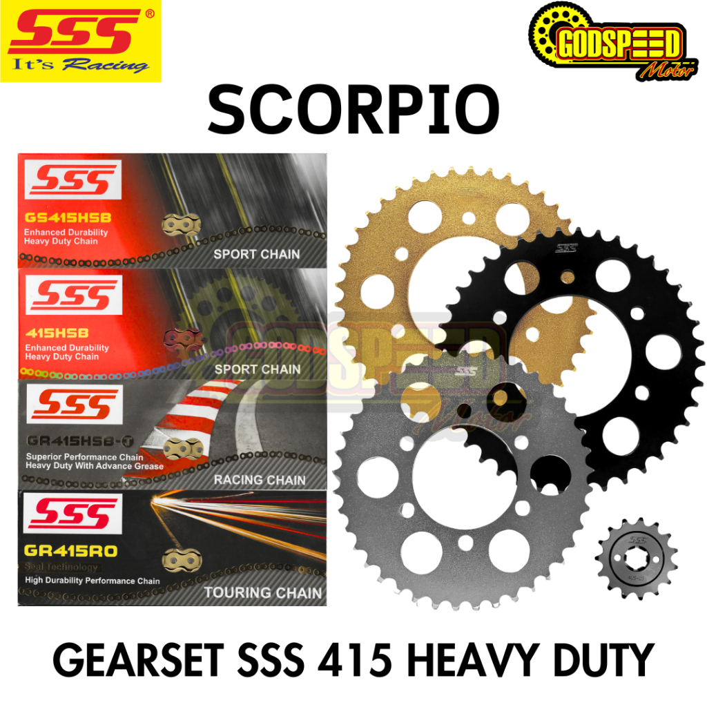 GEARSET / GIR SET YAMAHA SCORPIO SSS STEEL ALUMINIUM RACING 415 RANTAI SSS HSB / HSBT / RO ORING O-R