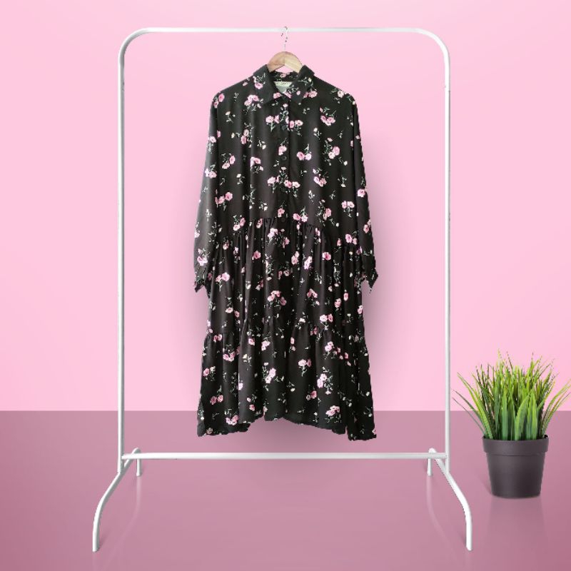 Tunik/midi dress rayon motif bunga ungu