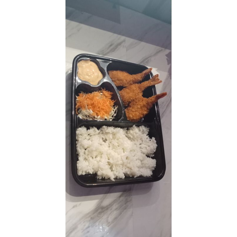 

paket nasi box bento 3 ebi furai plus nasi dan salad