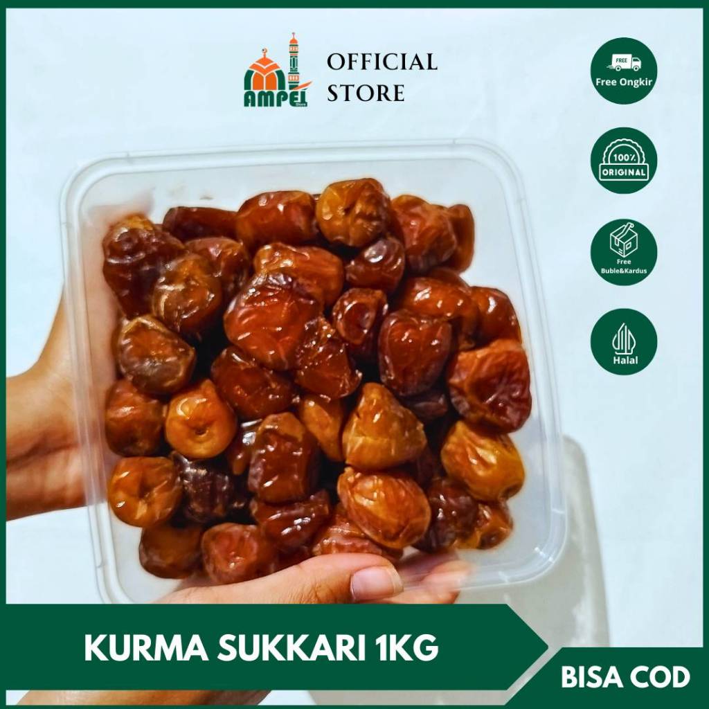 

Kurma Sukari 1kg Premium Basah Kemasan Toples Kurma Sukkari Alqoosim untuk Oleh Oleh Haji dan Umroh