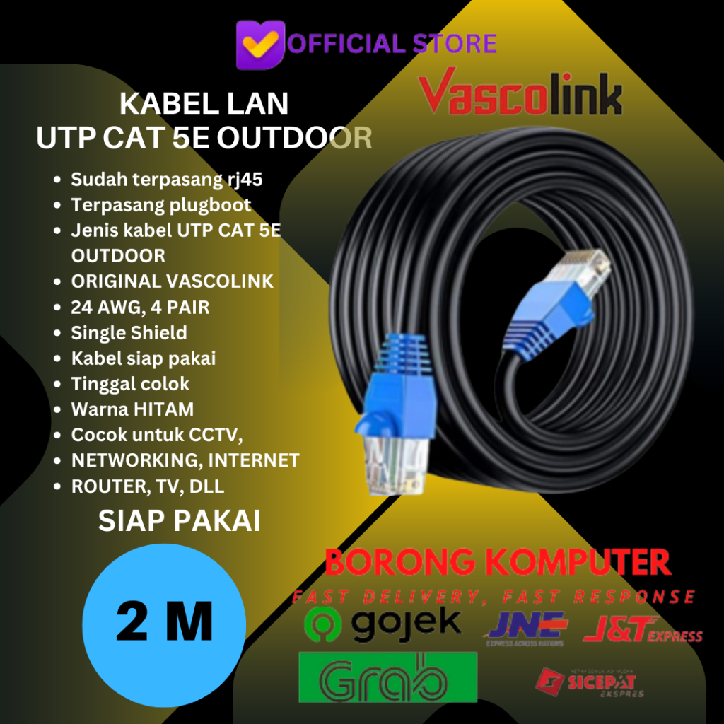 Kabel Lan UTP OUTDOOR Cat5E 2m Siap Pakai 2 Meter UTP CAT5E OUTDOOR