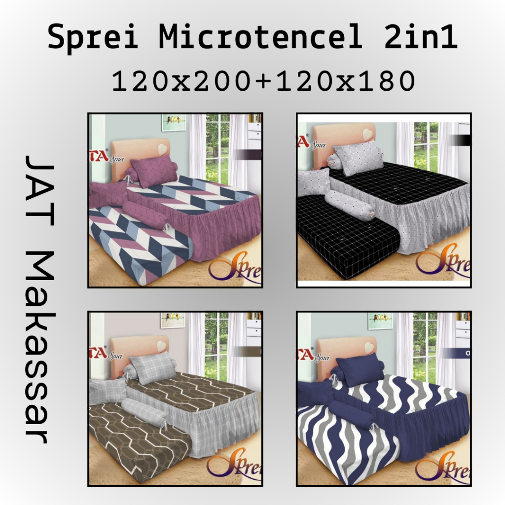 Sprei Sorong 2in1 120x200 + 120x180 Bahan Microtencel Premium Lembut & Adem Tinggi 30