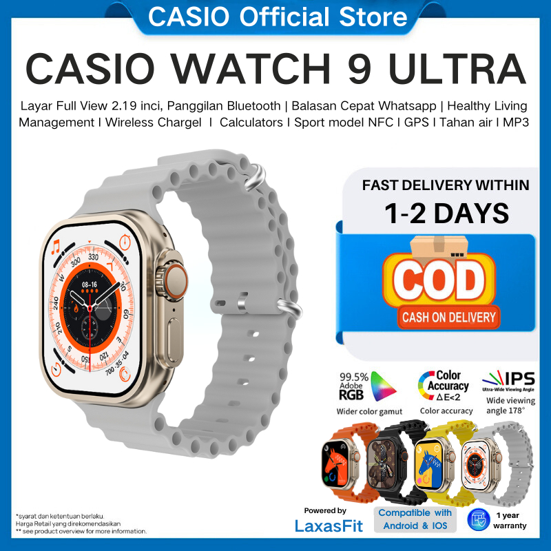 Jam tangan pintar Casio  terbaru 2024 9 ultra, resolusi HD, penentuan posisi GPS, tekanan darah, pem