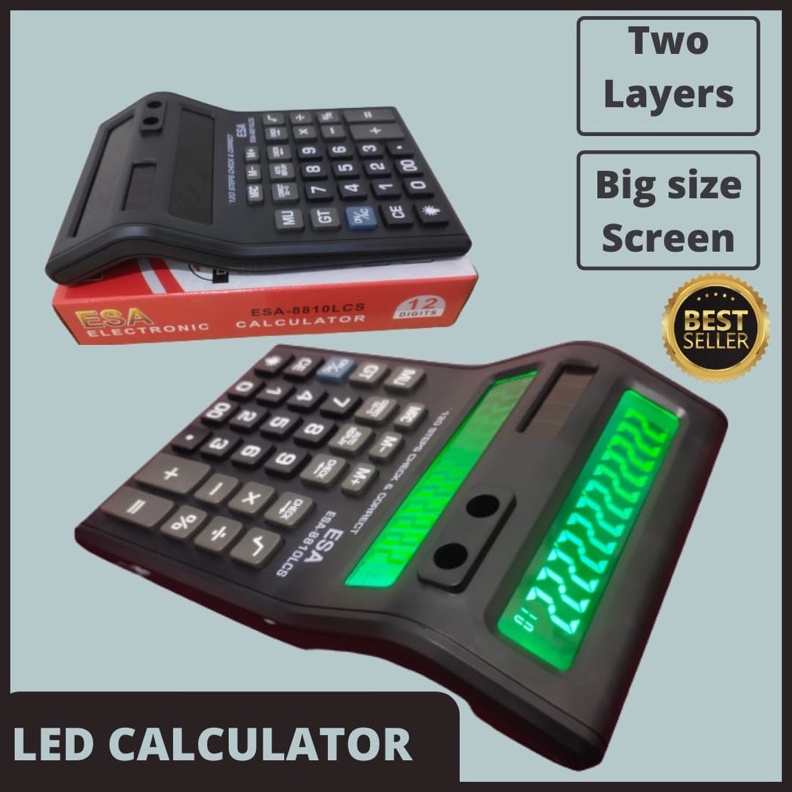 

KODE X69Z Kalkulator layar lcd led menyala ukuran BESAR ESA 881LCS 12DIGIT 2 Layar bolak balik