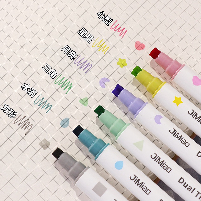 

KODE H84J 6 Pcs Dual Tip Stamp Marker Pen Spidol Highlighter Warna M6