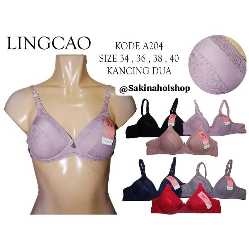 Bra Lingcao A204 / Bh Lingcao motif brokat kait 2 cup kecil tanpa kawat