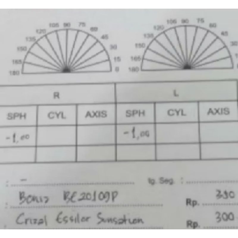 Kwitansi pembelian/Nota optik