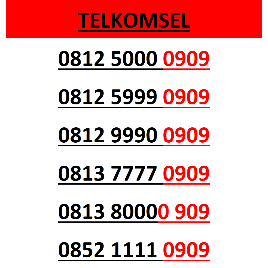 Nomor cantik telkomsel simpati seri abab 0909 murah lengkap w5000