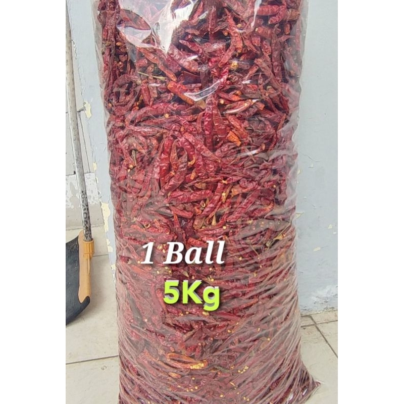 

1Ball /5Kg Cabe Kering Teja Pedas [ Grade A ,B & C] "Tanpa Tangkai" Paket Hemat Untuk anda