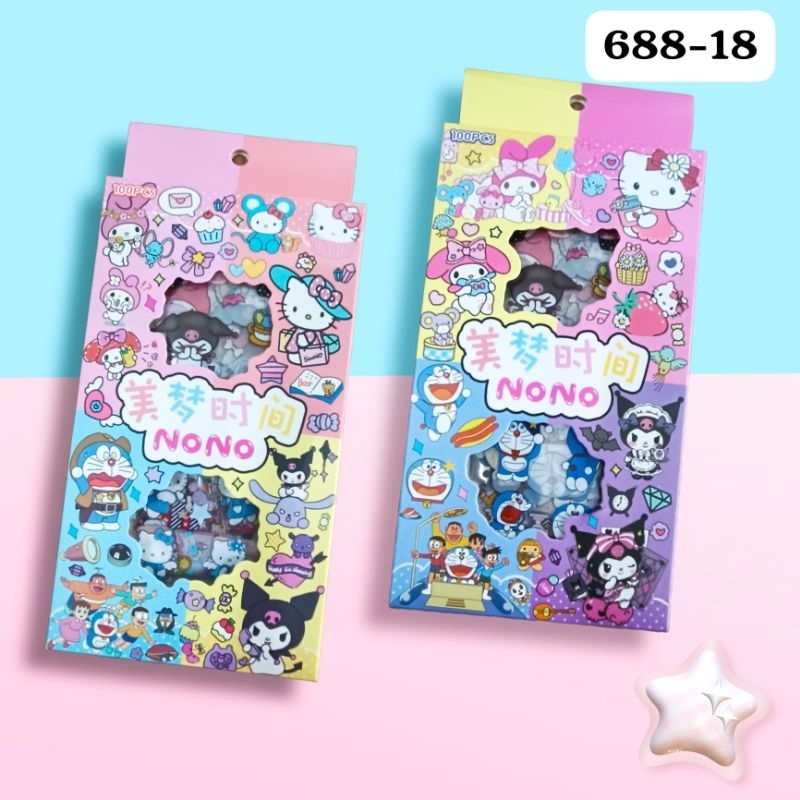 

Sticker Nono Mix Doraemon Sanrio Karakter Stiker Tempelan Buku Botol Minum Isi 100 Lembar