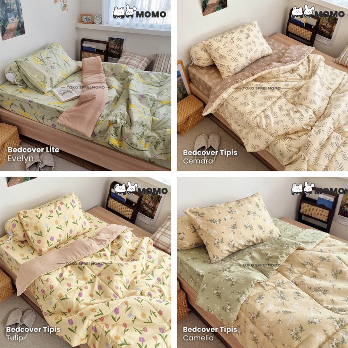 SERBA MURAH Bedcover Single Lite Edition Motif Bunga MOMO  Tulip Ekonomi 115x21
