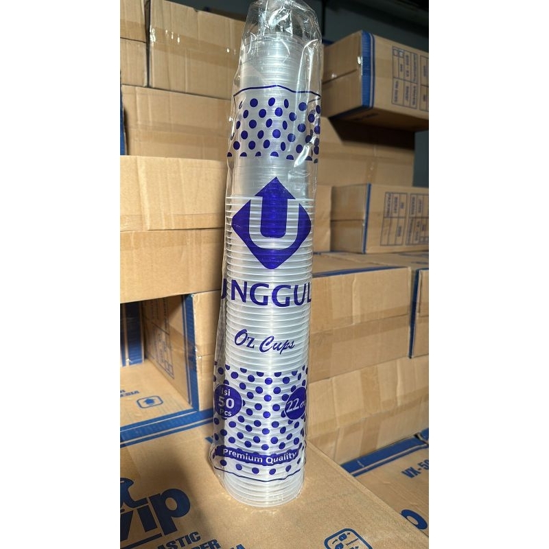 GELAS PLASTIK ES TEH MERK UNGGUL 22 OZ / CUP ES TEH JUMBO MERK UNGGUL 22 OZ