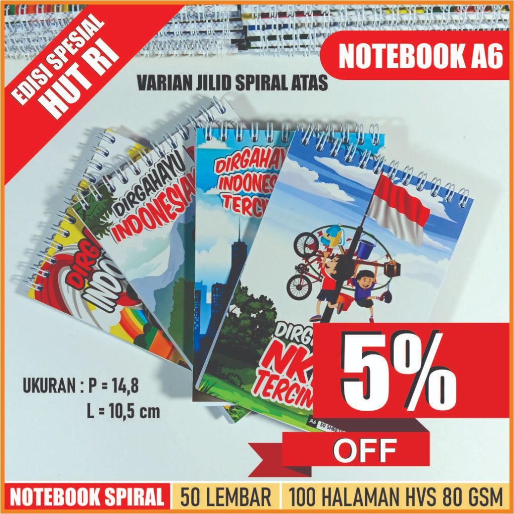 

NOTEBOOK A6/BUKU TULIS/Souvenir/Hadiah Lomba HUT RI/Jilid Atas