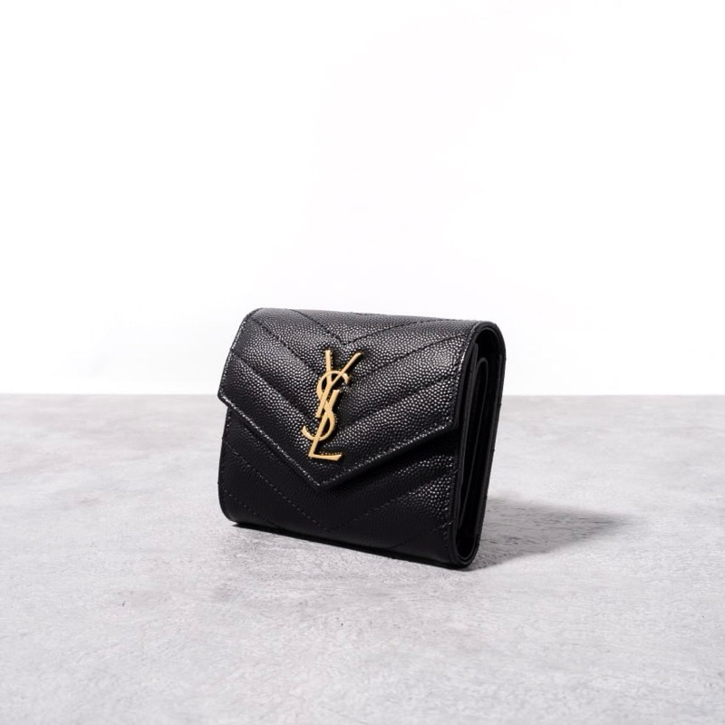 Original Saint Laurent YSL Cassandre Matelasse Monogramme Compact Multi Folded Wallet in Grain de Po