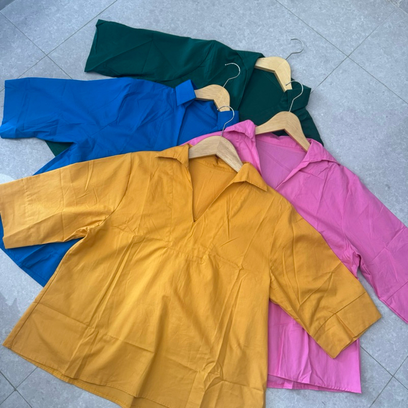 CLASSYROOM PALU | COD | RILLEY SHIRT | BAJU ATASAN KEMEJA WANITA | VNECK | CASUAL | KANTOR | LENGAN 