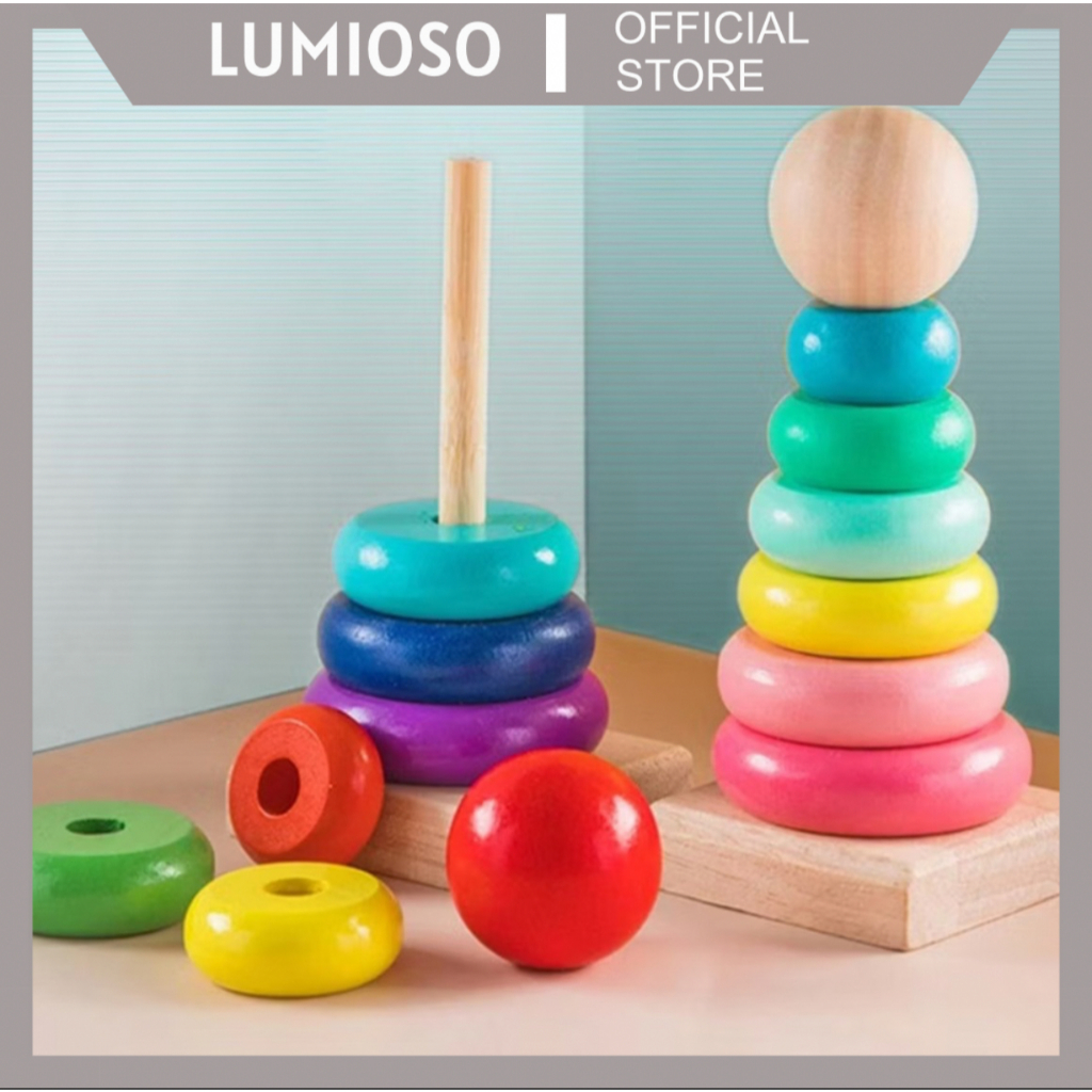 Mainan Donat Susun/Mainan Tower Menara/Ring Donat Roda Susun Rainbow / Ring Donat Roda/Menara donat