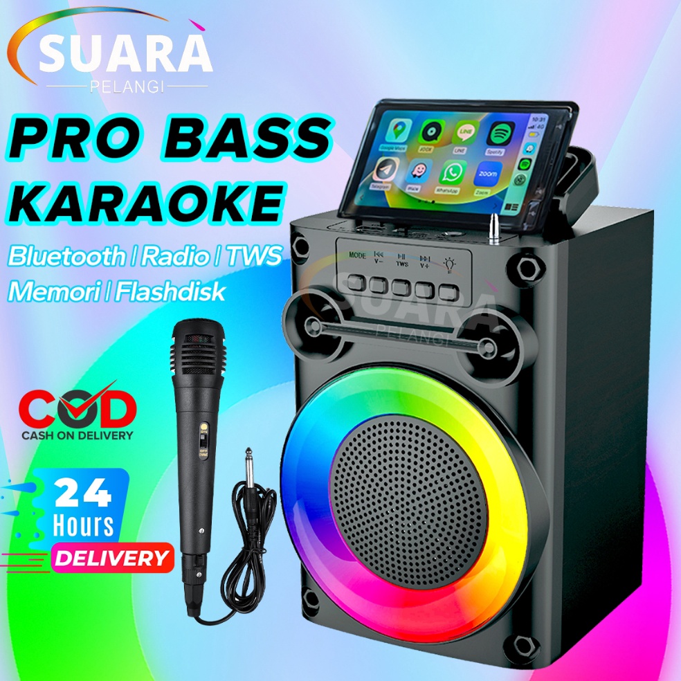 PRO BASSSpeaker Bluetooth Karaoke Protable Super Bass Polytron Besar Original Mini Wireless Musik Bo