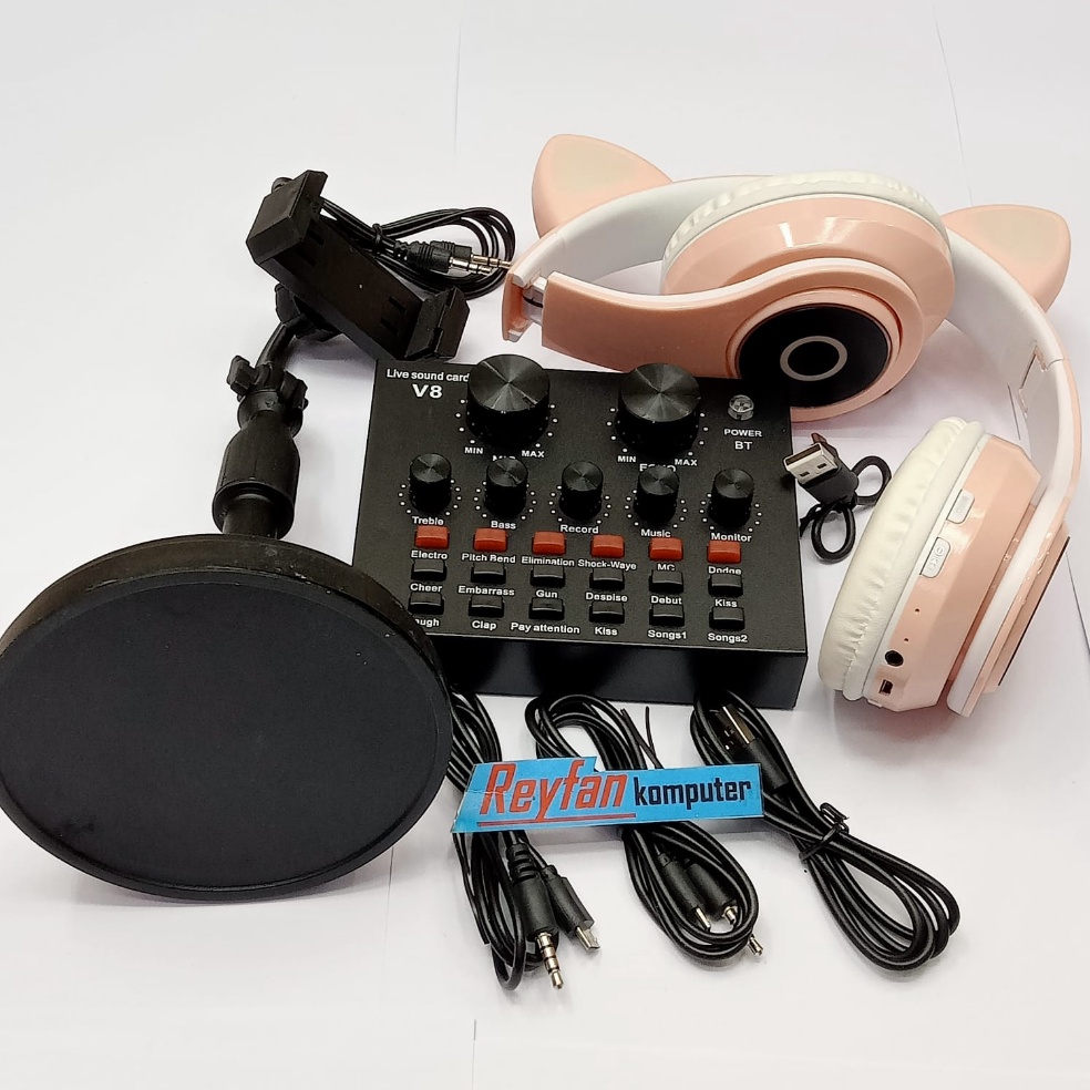 Alat Live Streaming Tiktok Youtube Sound card V8 Mixer Dan Mic BM 8 SoundCard V8 MIXER Audio USB Ext