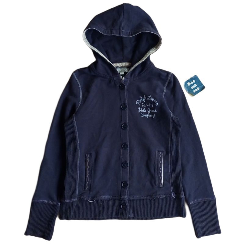 Hoodie Ralph Lauren polo jeans company bordir hodie kancing sweater jaket vintage hitam