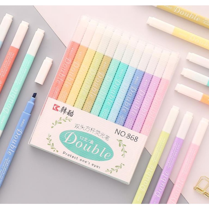 

KODE M14U 12 pcs Spidol Highlighter Dua Sisi Warna Warni 868