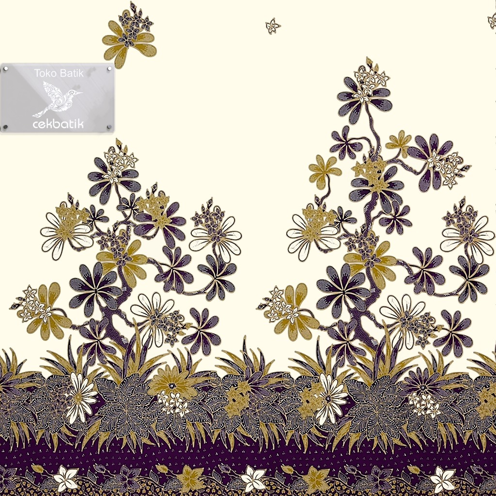 kain batik - Motif Bunga Manis V64 Warna Dasar White Cream (Soft) Ungu