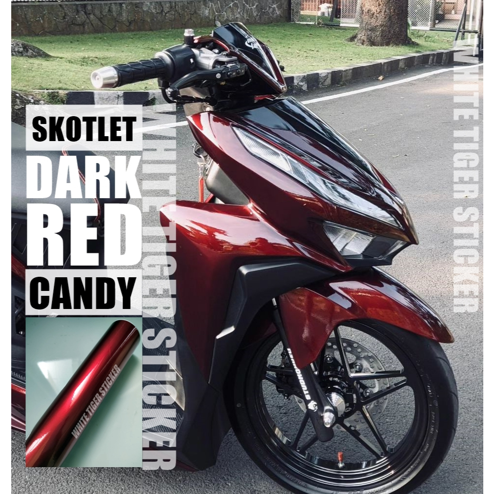 SKOTLET STIKER MOTOR MERAH TUA METALIK CANDY SKOTLET MERAH DARAH METALIK SCOTLITE DARK RED CANDY