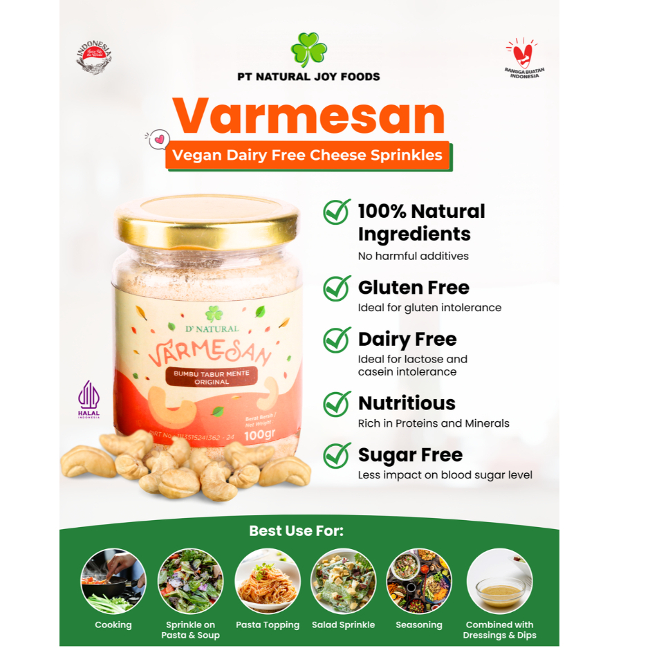 

Varmesan - Keju Parmesan VEGAN Dairy Free / Parmesan Chesee VEGAN DNatural - 100 gr