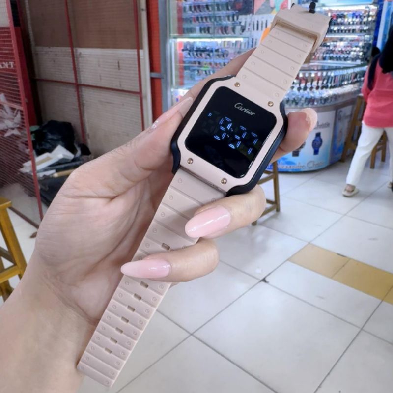 ( BISA COD ) ✅ Jam Tangan Wanita/Cewek CARTIER Rubber Touch Screen || Diameter 3.8cm || +BOX Jam Tan