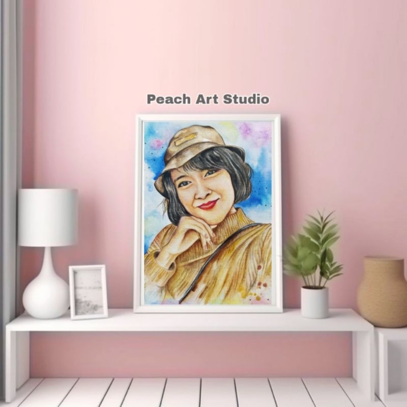 Sketsa Wajah Warna Ukuran 11R / A4 (21x30cm) + Frame + Box pita ucapan