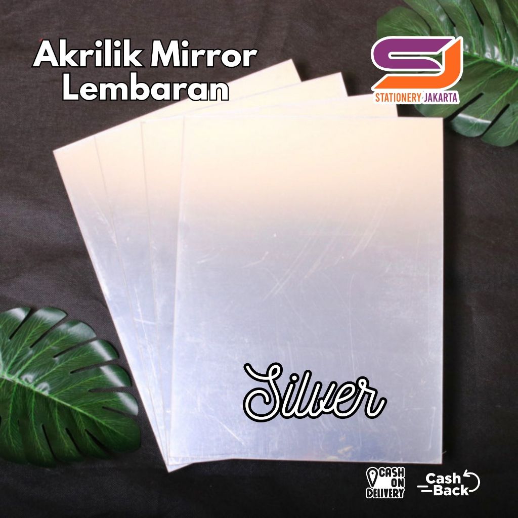 

Akrilik acrylic silver mirror kaca lembaran tebal 2mm ukuran A4 A3