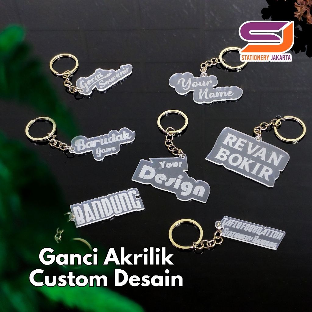 GANCI GANTUNGAN KUNCI CUSTOM DESAIN SENDIRI BAHAN AKRILIK ACRYLIC BENING GRAFIR LASER CUTTING MURAH