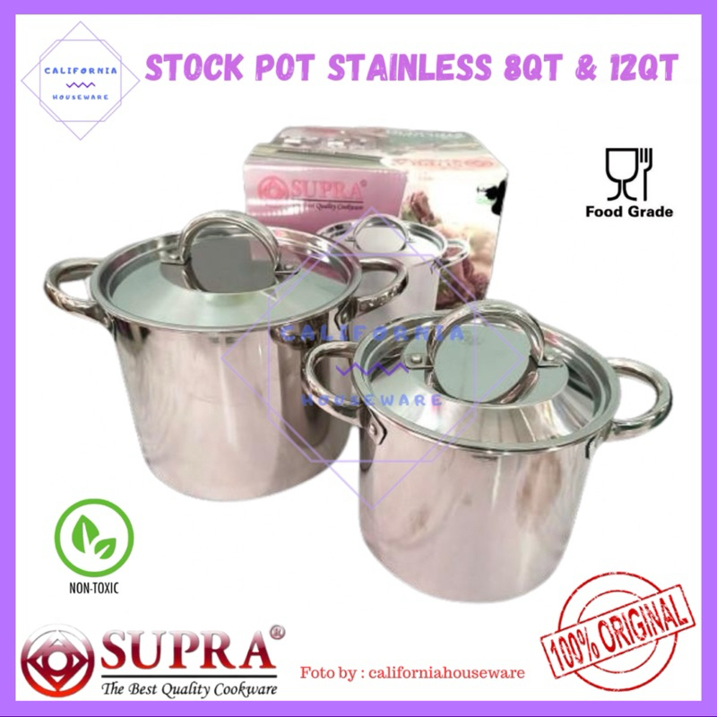 SUPRA Stock Pot 8QT & 12QT / Panci Stainless Kukusan SUPRA / Panci Stock Pot Tutup Kaca / Panci Stoc