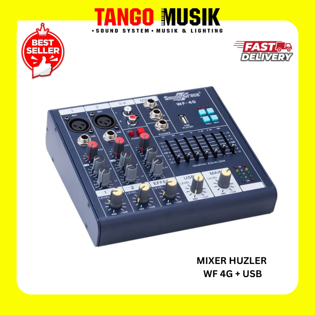 MIXER HUZLER WF 4G + USB ORIGINAL / Mixer 4 Channel Mixer Audio 4 Channel MIXER AUDIO Mixer profesio