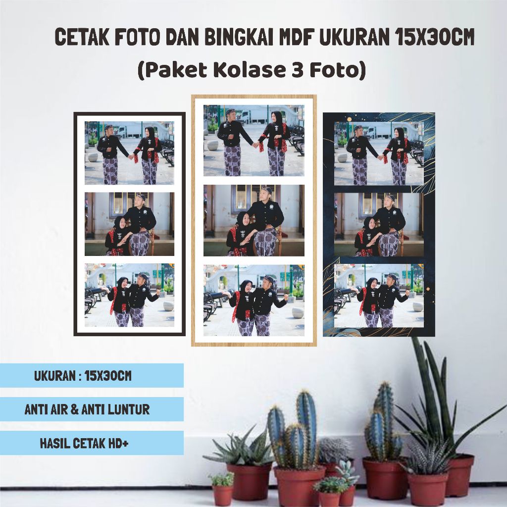 PAKET CETAK FOTO KOLASE 3 FOTO 1 BINGKAI PAPAN MDF/SOUVENIR BINGKAI FOTO/CETAK FOTO CUSTOM