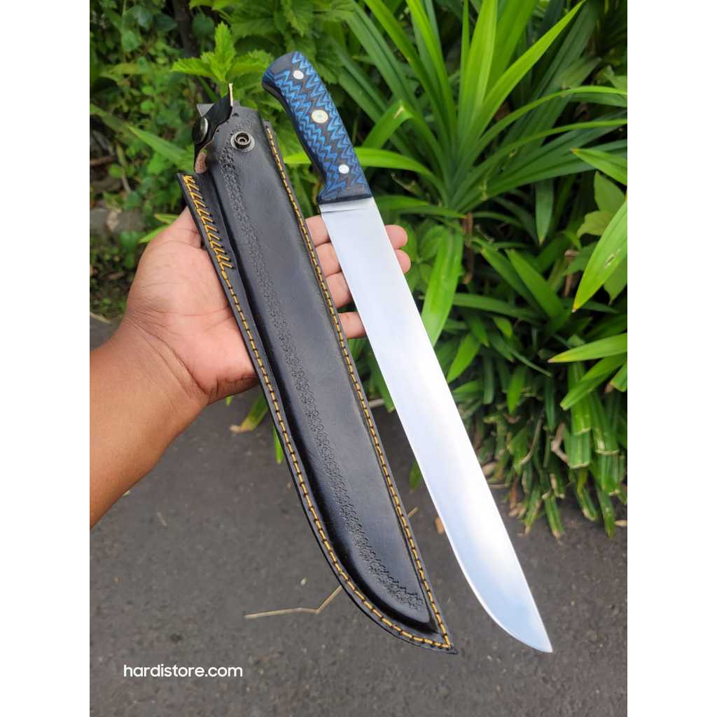 Pisau Sembelih 27 cm Baja HSS Slaughter Knife Fulltang Handle Micarta Sarung Kulit