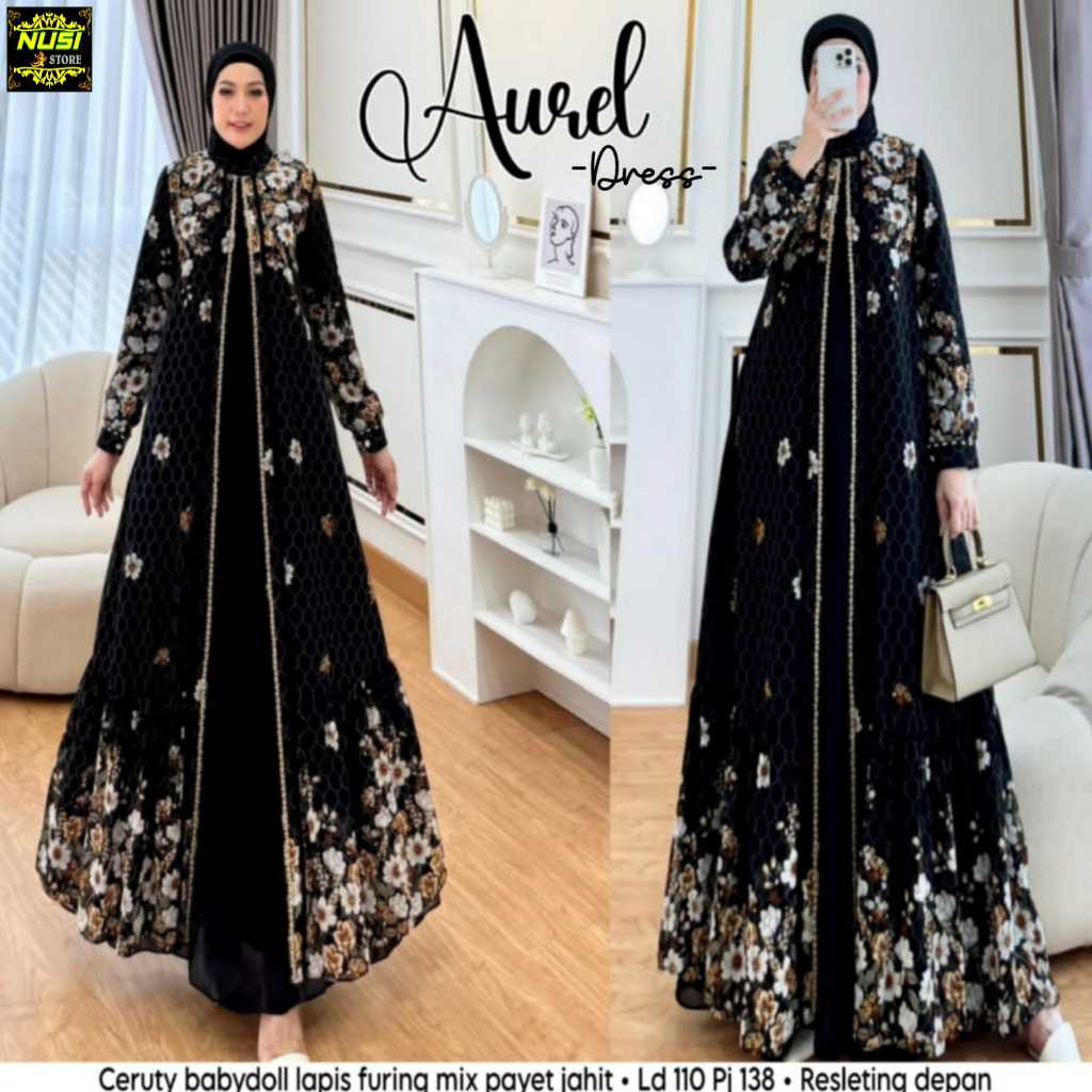 aurel gamis dress maxy baju setelan set hijab pesta kondangan wanita cewe remaja dewasa muslim syari