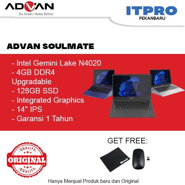 ADVAN SOULMATE NOTEBOOK INTEL GEMINI LAKE N4020 4GB 128GB