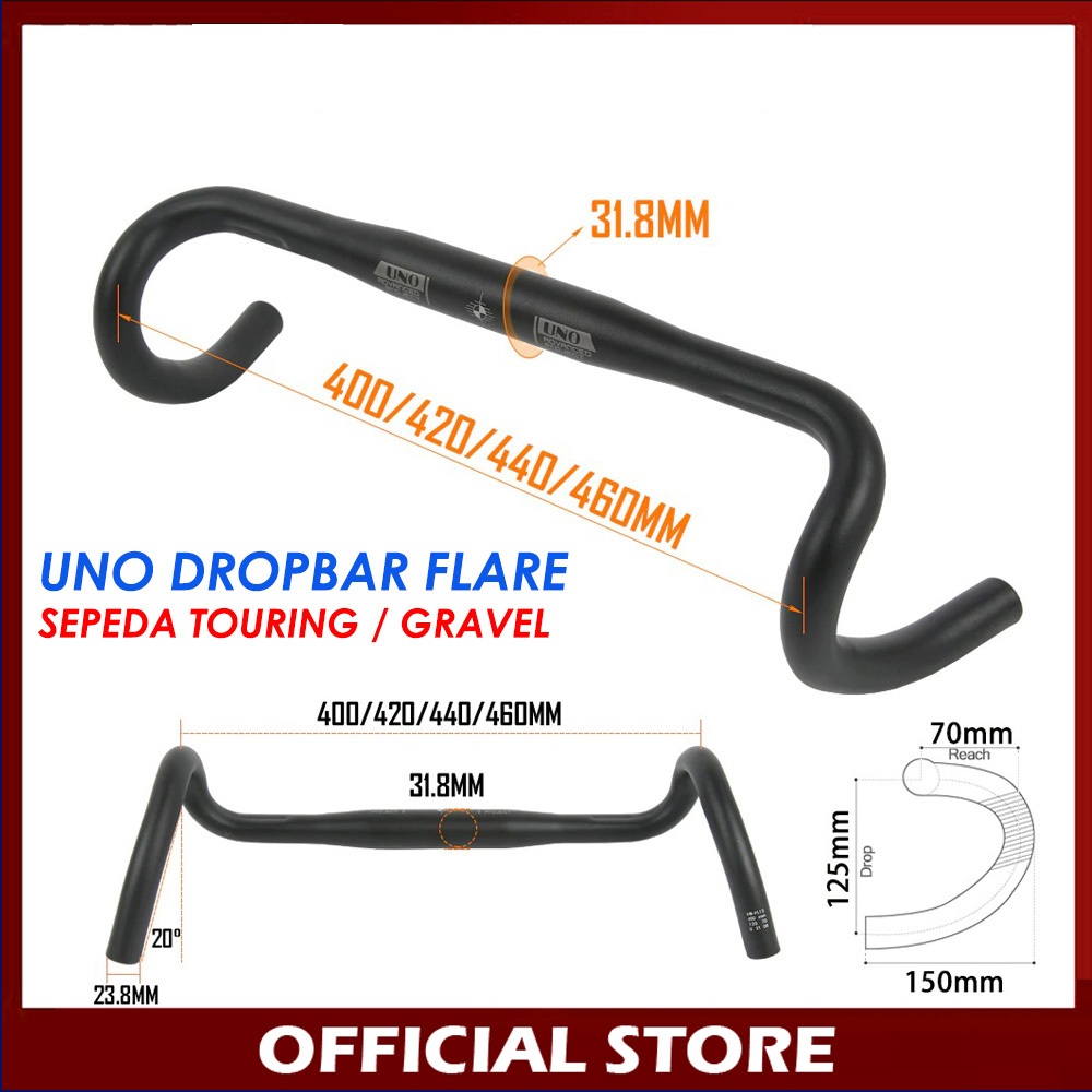 UNO FL12 Dropbar Flare Stang Sepeda Gravel Touring Roadbike Alloy 31.8